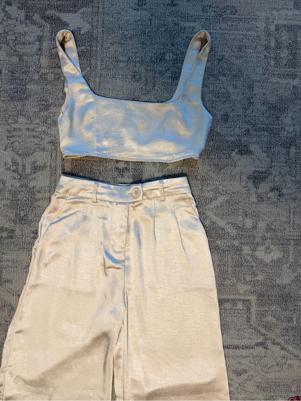 Princess Polly Ivory Satin Crop Top & Wide-Leg Pants Set